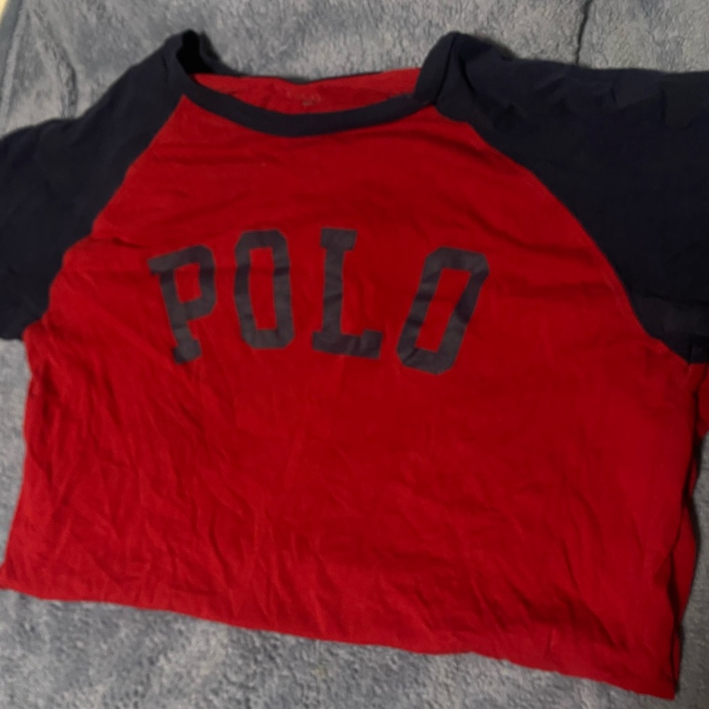 POLO shirt bright deep red with blue vinyl
